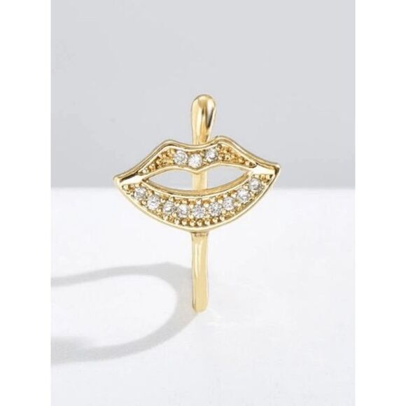 GOLD DIAMOND LIP NOSE RING CUFF - Picture 2 of 6